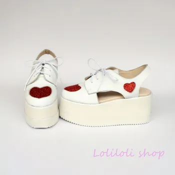 Princess sweet lolita shoes loliloli yoyo Japanese design custom red shinning heart high stepped sole platform sandals 7521