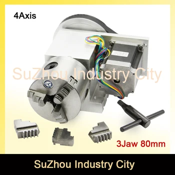 3 Jaw 80mm chuck CNC 4th Axis CNC dividing head/Rotation 6:1 A axis for Mini CNC router/engraver woodworking engraving machine