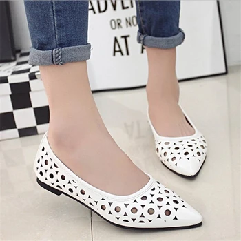 Elegant Flat Shoes Women Casual Hollow Out Point Toe Shoes Woman Fashion Patent Leather Shoes Ladies Summer Spring Shoes