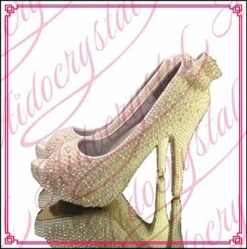 Aidocrystal Elegant Woman Platform Pumps White Pearl Wedding Shoes with Bowknot