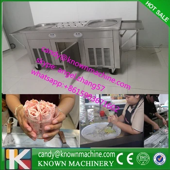 5% discount freezing yoghourt ice pan machine 220V 110V Refrigerant R410a freezer double pan fry ice cream machine