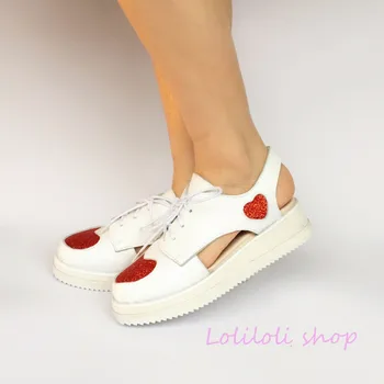 Princess sweet lolita shoes loliloli yoyo Japanese design custom red shinning heart low stepped sole platform sandals 7521