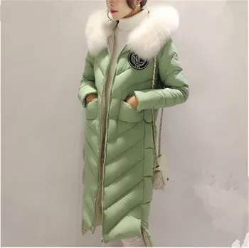 Thick Cotton Padded Jacket Fur Collar Hooded Long Section Down Cotton Coat Women Winter Fashion Warm Parka Overcoat TT215