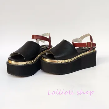 Princess sweet lolita shoes loliloli yoyo Japanese design custom large-size black genuine leather buckle strap sandals 7536