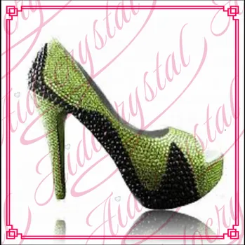 Aidocrystal Green and Black Rhinestone Pearl Shoes Fashion Stiletto High Heels Party Prom Pumps fot women