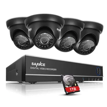 SANNCE 8CH TVI HDMI 4 in 1 Hybrid DVR NVR HVR 1.0 MP CCTV Home Security Outdoor Surveillance System Kit With 4 Cameras 1TB HDD