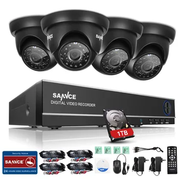 SANNCE 8CH TVI HDMI 4 in 1 Hybrid DVR NVR HVR 1.0 MP CCTV Home Security Outdoor Surveillance System Kit With 4 Cameras 1TB HDD