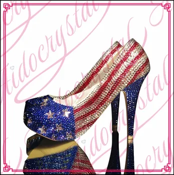 Aidocrystal 2017 Women High Heels Prom Shoes Lady Crystal Platforms Glitter Rhinestone Shoes