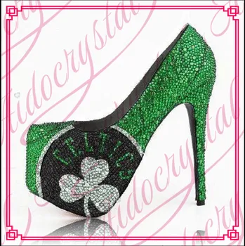 Aidocrystal Newest Designer 0~16cm Heel Height green Rhinestone Crystal Gorgeous Stiletto Nightclub Shoes 16cm