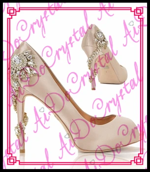 Aidocrystal Handmade Rhinestone Heel Peep Toe Party Prom Banquet Anniversary Shoes Bridal Wedding Dress Shoes Plus Size
