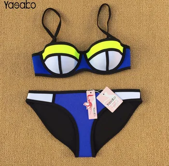 YASAKO Neoprene Bikini Swimwear Women New Summer 2017 Sexy Neoprene Swimsuit Bath Suit Push Up Neoprene Bikini set Bathingsuit