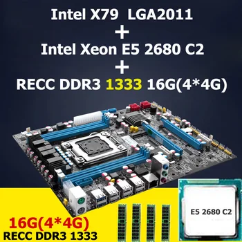 HUANAN Intel LGA 2011 X79 motherboard CPU Xeon E5 2680 C2 mainboard CPU kit (4*4)16G DDR3 REG ECC 4 channels Crossfire