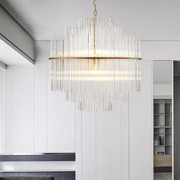 D50/ 68CM Clear Glass Bar Chandelier Pendant Lamp Suspension Lighting Fixture for Restaurant Bedroom Study Hotel Dining Room