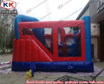 Inflatable Double Slide Equipment, Inflatable Cartoon Dry Slide With Bouncy Combo