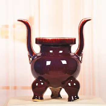 Jingdezhen Lang Jun Kiln Ceramics Antique Red censer living room decoration decoration gift Home Furnishing