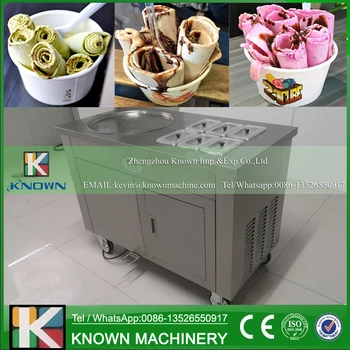 45 cm single round ice pan with 6 topping tanks of fried ice cream roll machine with refrigerated cabinet ( by sea)