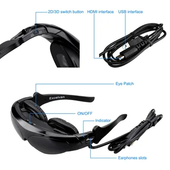 Excelvan HD922 98 Inch Side by Side 3D Video Glasses Virtual Widescreen Personal Theater for HDMI/MHL/AV IN