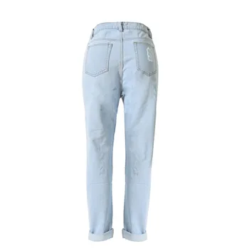 2016 Brazilian Retail Women Straight Hole Jeans Loose Ankle-Length Pant Jeans Denim Trousers High Waist Women Jeans New S1532