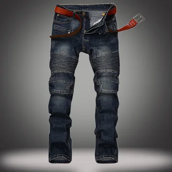 New 2016 Autumn dark blue motorcycle denim biker jeans fiit for men jeans masculino de marca plus size 28-38 m75