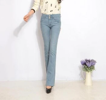 Plus size straight pants for women denim jeans casual light blue full length spring autumn new fashion casual trousers kkd0601
