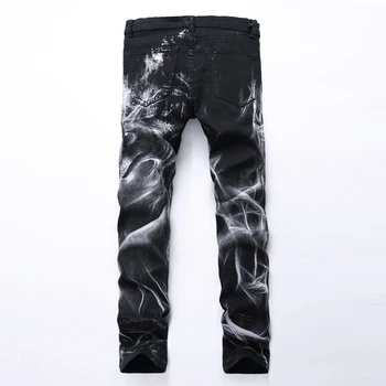 Port&Lotus Men's Jeans Animal Wolf Pattern Printed Jeans Elastic Breathable Homme Pants Casual Denim Pants TX017 LT919