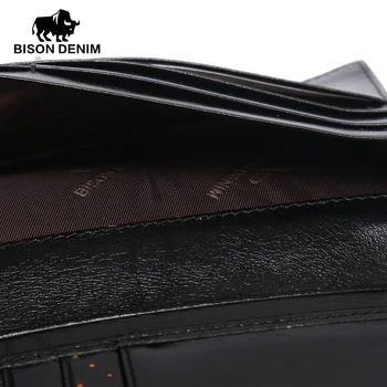 BISON DENIM 2016 New Design Genuine leather guarantee long Wallet Men High Grade Cowskin purses Brand men Clutch Wallets W4406-1