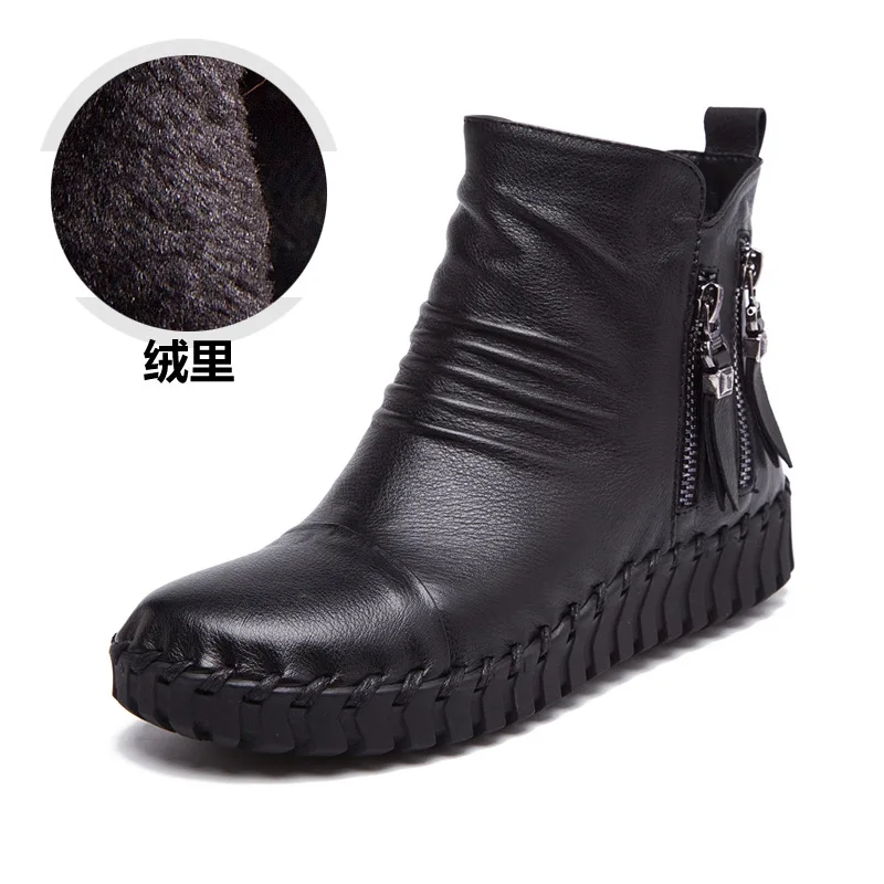 A67 Real Leather Women Boots 2016 New Fashion Soft Bottom Casual Shoes Double Zipper Tassel Winter Boots Plus Velet