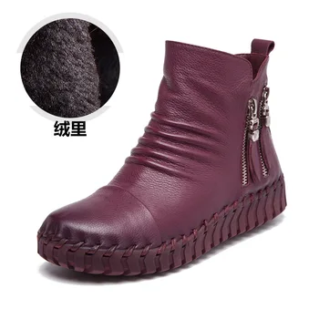 A67 Real Leather Women Boots 2016 New Fashion Soft Bottom Casual Shoes Double Zipper Tassel Winter Boots Plus Velet