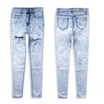 ForeMode Women Pencil Jeans Casual Ripped Hole Denim Jeans Women Vintage High Waist Stretch Skinny Pencil Pants Women Slim Jeans