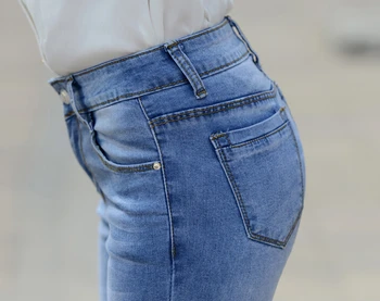 Plus size cotton blend jeans casual capris denim mid waist hollow out pants female summer spring autumn yss0602