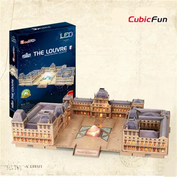 Cubicfun L517h The Louvre 3D Puzzle Toys With LED Light Puzzle 3D DIY Collectible Model Christmas Gifts Handmade Educational Toy