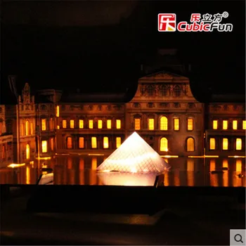 Cubicfun L517h The Louvre 3D Puzzle Toys With LED Light Puzzle 3D DIY Collectible Model Christmas Gifts Handmade Educational Toy