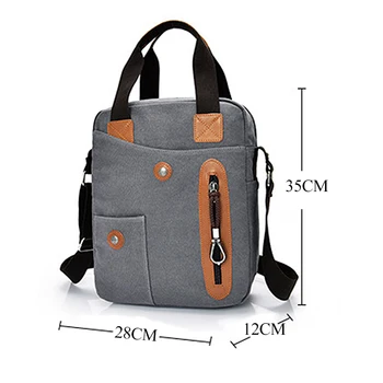 Men Vintage Canvas Shoulder Bags Zipper Solid Messenger Bags Casual Crossbody Bag Large Capacity Business Handbags