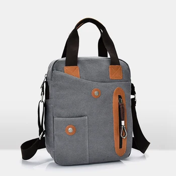 Men Vintage Canvas Shoulder Bags Zipper Solid Messenger Bags Casual Crossbody Bag Large Capacity Business Handbags