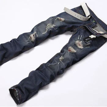 Large Size Men Fashion Jeans Spring Summer Comfortable Wear Male Trousers Full Length Midweight Solid Slim Hole