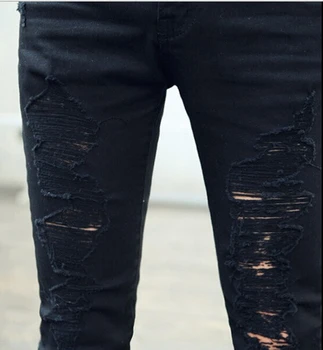 Arrival Men's Punk Harajuku Black Slim Skinny Jeans Casual Hole Ripped Excellent Designer Korea Pencil Pants Elastic