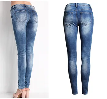 2017 Hot Fashion Ladies Cotton Denim Pants Stretch Womens Bleach Ripped Skinny Jeans Denim