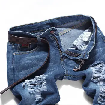ZEESHAT Homme Jeans Designer Pants Destroyed Mens Slim Denim Straight Skinny Jeans Men Ripped hole Jeans Skinny in Men's Jeans