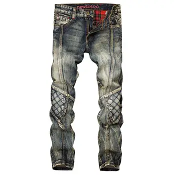 Harajuku Cool mens Slim Fit Fashion Jeans Biker ripped patchwork Vintage Distressed denim pants