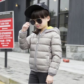 2017 Children's White Duck Down Clothing Girl Winter Solid Hooded Coats&Jackets Kids Thin Cotton-Padded Down Coats And Jackets