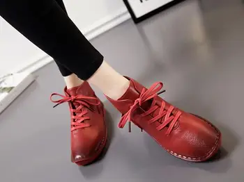 Real Leather Lace-up Women's Boots 2017 Fashion Women Boots Round Toe Flat Shoes Bottes Femmes Autumn And Winter Boots 1801