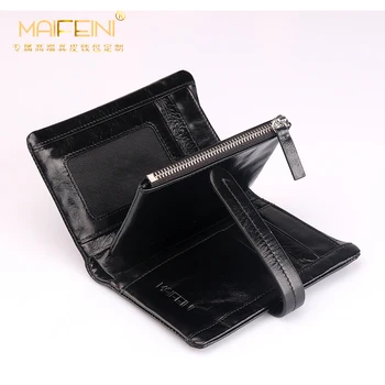 MAIFEIN European and American Style New Genuine Cow Leather Short Wallet Woman Drawstring Zipper High Capacity Clutch Coin Purse