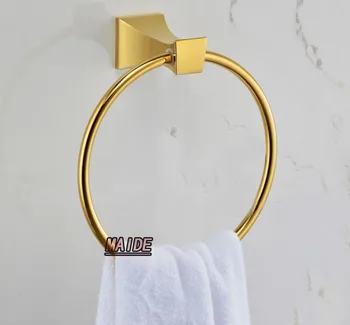 Solid brass Round Wall-Mounted Bathroom golden Towel Holder Towel Rings Towel Racks