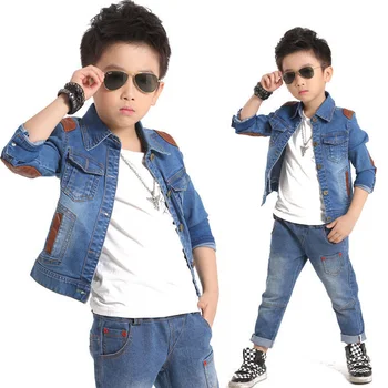 2016 Brand New Kids Denim Jeans Set for Boys Fashion Children Denim Jacket + Jeans Streetwear Boys Spring Jeans Sports Suit,C045