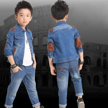 2016 Brand New Kids Denim Jeans Set for Boys Fashion Children Denim Jacket + Jeans Streetwear Boys Spring Jeans Sports Suit,C045