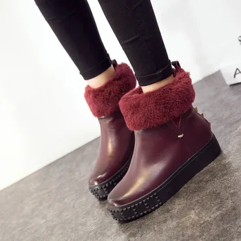 Cotton Snow Boots Rivets Winter Shoes Women 2017 New Genuine Leather Snow Boots Women's Boots Plus Size 40 Scarpe Donna A202