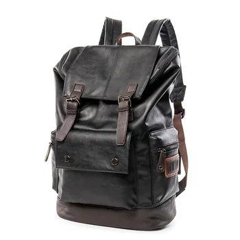 2016 Men Pu Leather Backpack College Student School Backpack Bags for Teenagers Vintage Mochila Casual Rucksack Travel Daypack