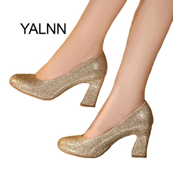 YALNN Women Weeding Gold High heel Shoes 7cm New Fashion High Heels Shoes Party Shoes Pumps for Women