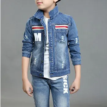 New 2016 Design Boys Skinny Jeans Suit Brand Cowboy Children Denim Jacket Tracksuit Boys Spring Jeans Sports Clothing Set, C280