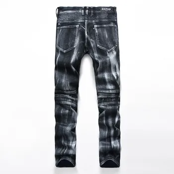 Fashion mens jeans Slim Fit Pleated skinny jeans men Biker jeans Denim Joggers Pants Male Brand Designer men's jeans Trousers
